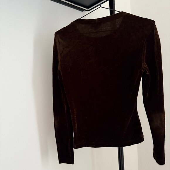 BCBG MaxAzria, Vintage Long-sleeve Brown Velvet Shirt, Size Small - Picture 2 of 3